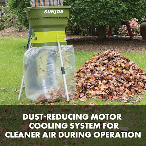 motor of sun joe 13-amp electric leaf shredder features dust reducing motor and cooling system