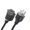 Close-up of the plug and outlet on the Snow Joe and Sun Joe 20-foot Outdoor Extension Cord in black.