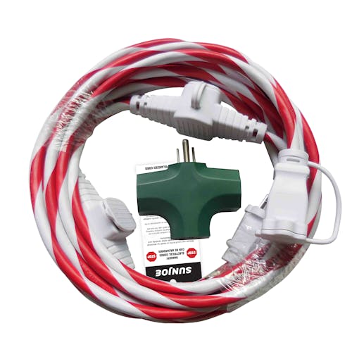 Snow Joe and Sun Joe 25-foot indoor and outdoor extension cord in the candy cane variation.