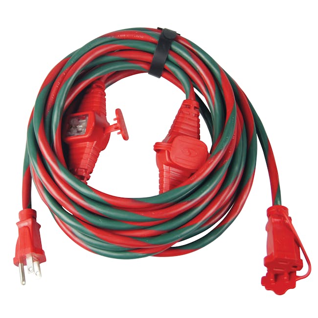 Snow Joe and Sun Joe 25-foot indoor and outdoor extension cord in the red and green variation.