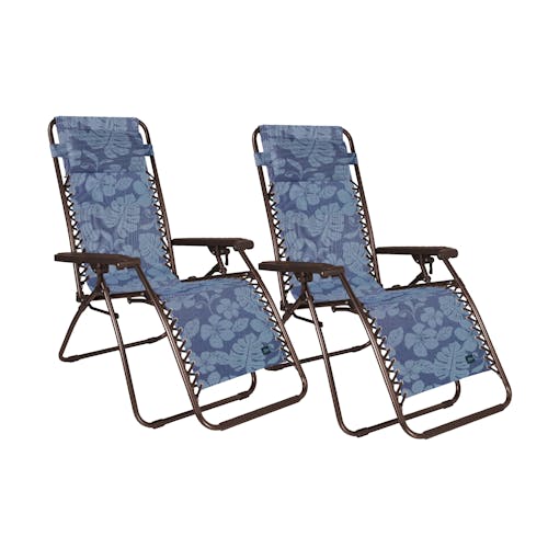 Bliss Hammocks Set of 2 26-inch Wide Blue Flower Zero Gravity Chairs.