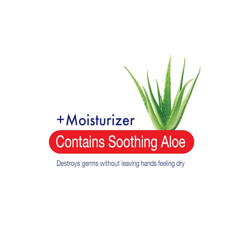 Contains soothing aloe for added moisture. Destroys germs without leaving hands dry.