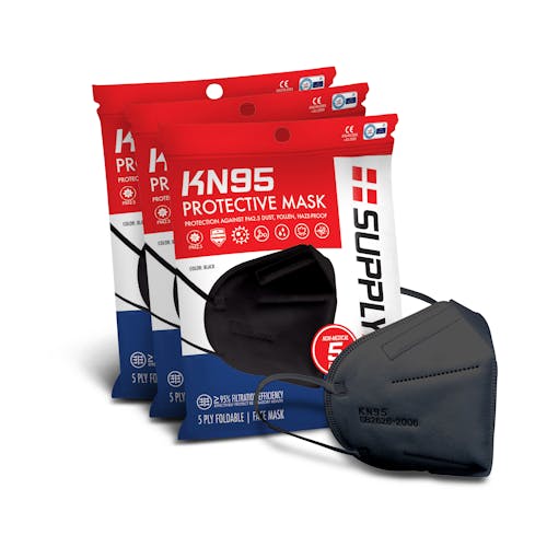 Supply Aid 3-pack of KN95 protective face masks in black.