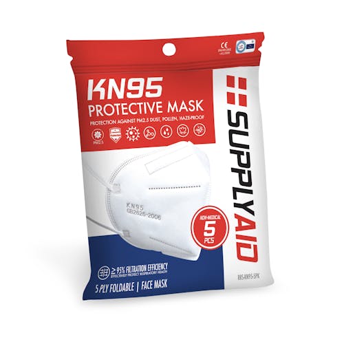 Front of the packaging for the White KN95 Protective Face Masks.