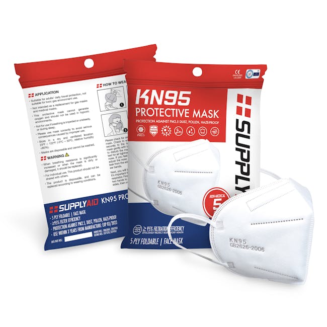 Supply Aid 5-pack of White KN95 Protective Face Masks.