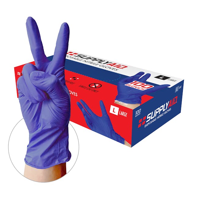 Supply Aid 100-count of large blue Nitrile Disposable Gloves.