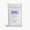 Front of the Halite 50-pound rock salt ice melt bag.