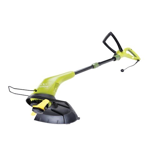 Angled view of the Sun Joe 4.5-amp 11.5-inch Electric 2-in-1 Stringless Grass Trimmer and Edger.