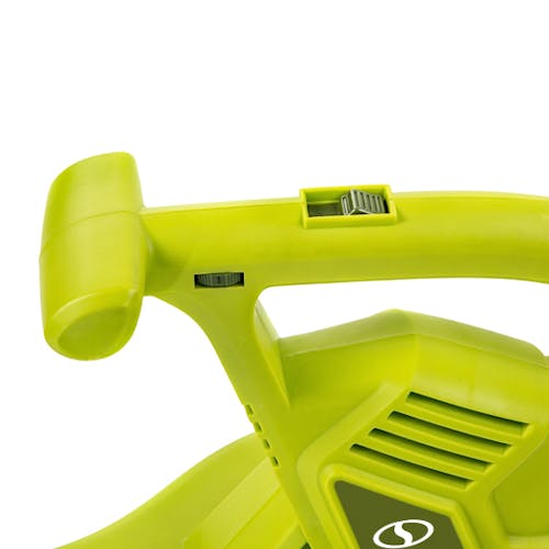 Close-up of the handle on the Sun Joe 14-amp 3-in-1 Electric Leaf Blower, Vacuum, and Mulcher.