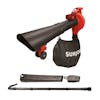 Sun Joe 14-amp 4-in-1 red-colored Electric Leaf Blower, Vacuum, Mulcher, and Gutter Cleaner with blower and gutter cleaning attachments.