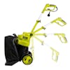 Side view of the Sun Joe 14-amp 8-gallon 3-in-1 Electric Leaf Blower, Vacuum, and Mulcher with motion blur showing the collapsible handle,