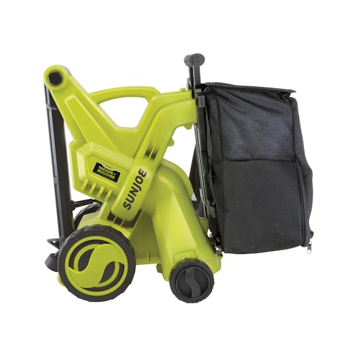 Side view of the Sun Joe 13-amp 10.6-gallon 2-in-1 Electric Vacuum and Mulcher with the handle collapsed.