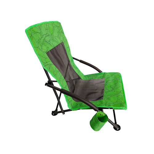 Side view of the Bliss Hammocks Collapsible Green Banana Leaves Beach Chair.