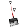 Snow Joe 18-inch Red Shovelution Strain-Reducing Snow Shovel with spring assisted handle.