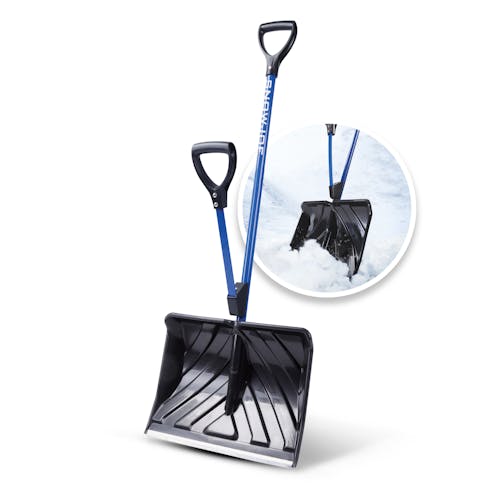 Shovelution retail ready strain reducing shovel with inset image of product in use