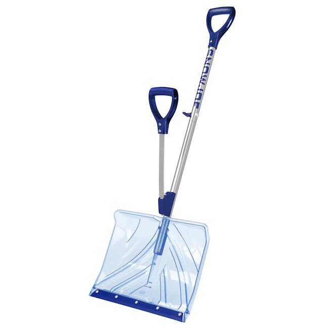 Snow Joe 18-inch Strain-Reducing Shatter Resistant Polycarbonate Snow Shovel with Spring Assisted Handle.