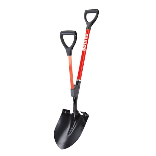 Sun Joe 9-inch Red Shovelution Strain-Reducing Utility Round-Point Digging Garden Shovel.