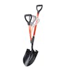 Sun Joe 9-inch Red Shovelution Strain-Reducing Utility Round-Point Digging Garden Shovel with motion blur showing the spring assisted handle.