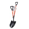 Sun Joe 9-inch Red Shovelution Strain-Reducing Utility Round-Point Digging Garden Shovel with motion blur showing the spring assisted handle.