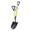 Sun Joe 9-inch Green Shovelution Strain-Reducing Utility Round-Point Digging Garden Shovel with motion blur showing the spring assisted handle.
