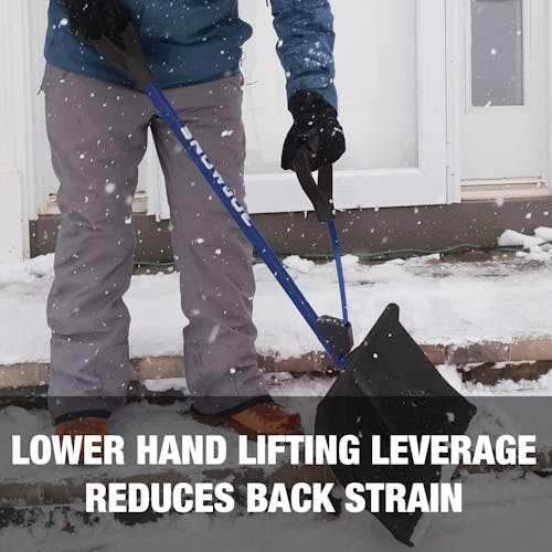 Lower hand lifting leverage reduces back strain.