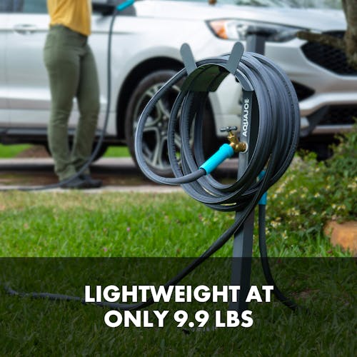 Aqua joe hose stand weighs only 9.9 lbs (without hose)
