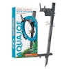 Aqua Joe Gray Garden Hose Stand with Brass Faucet and packaging beside it.