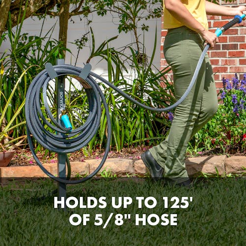 Aqua Joe hose stand holds up to 125' of 5/8" hose