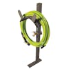 Aqua Joe Tan Garden Hose Stand with Brass Faucet holding a garden hose.