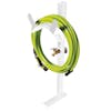 Aqua Joe White Garden Hose Stand with Brass Faucet holding a garden hose.