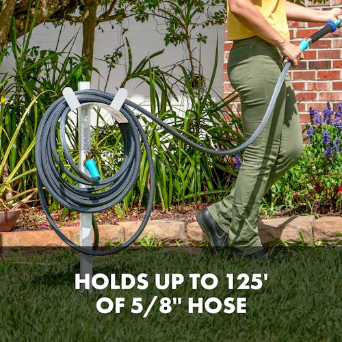 Aqua Joe hose stand holds up to 125' of 5/8" hose