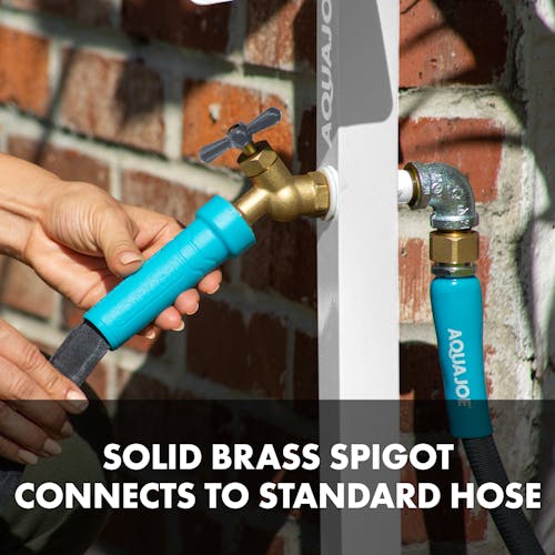 solid brass connectiosn of aqua joe hose stand