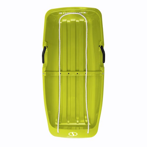 Top view of the Snow Joe 34-inch green-colored kids snow sled.