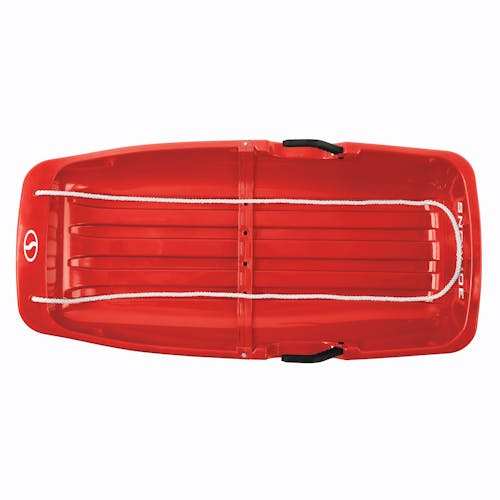 Top view of the Snow Joe 34-inch red-colored kids snow sled.