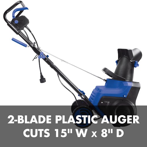 2-blade plastic auger cuts 15 inches wide and 8 inches deep.