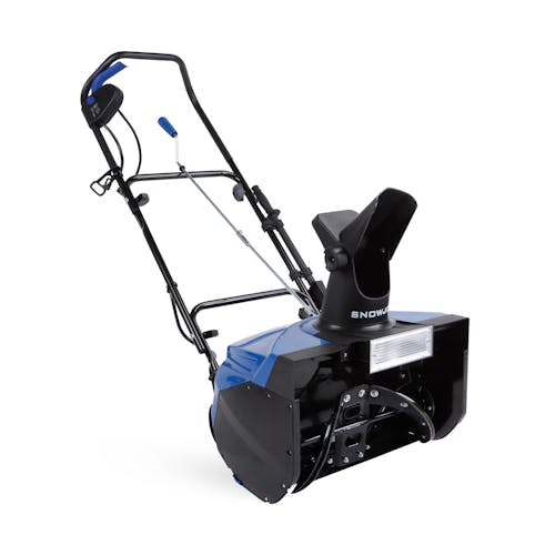 Angled view of the Snow Joe 15-amp 18-inch electric single-stage snow thrower.