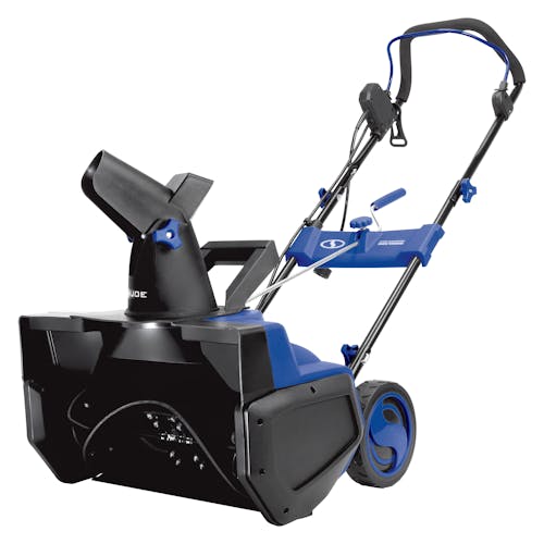 Right-angled view of the Snow Joe 14-amp 21-inch Electric single-stage snow blower.
