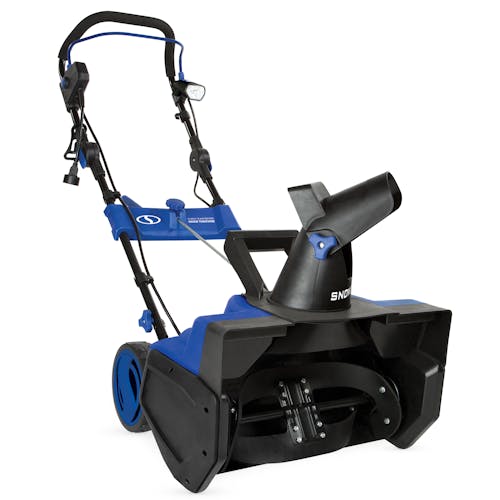 Left-angled view of the Snow Joe 15-amp 21-inch electric single stage snow blower.