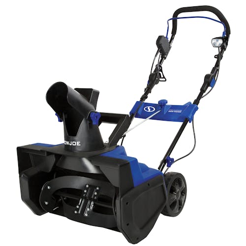 Right-angled view of the Snow Joe 15-amp 21-inch electric single stage snow blower.