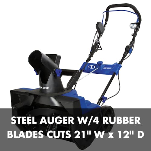 Steel auger with 4 rubber blades cuts 21 inches wide and 12 inches deep.