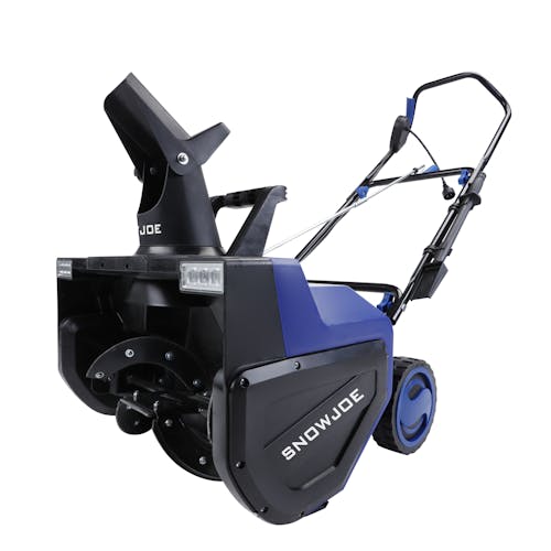 Right-angled view of the Snow Joe 15-amp 22-inch electric snow thrower with dual LED lights.