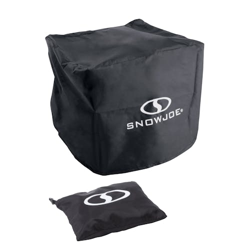 Protective cover for the Snow Joe 15-amp 22-inch electric snow thrower with dual LED lights and its storage bag.