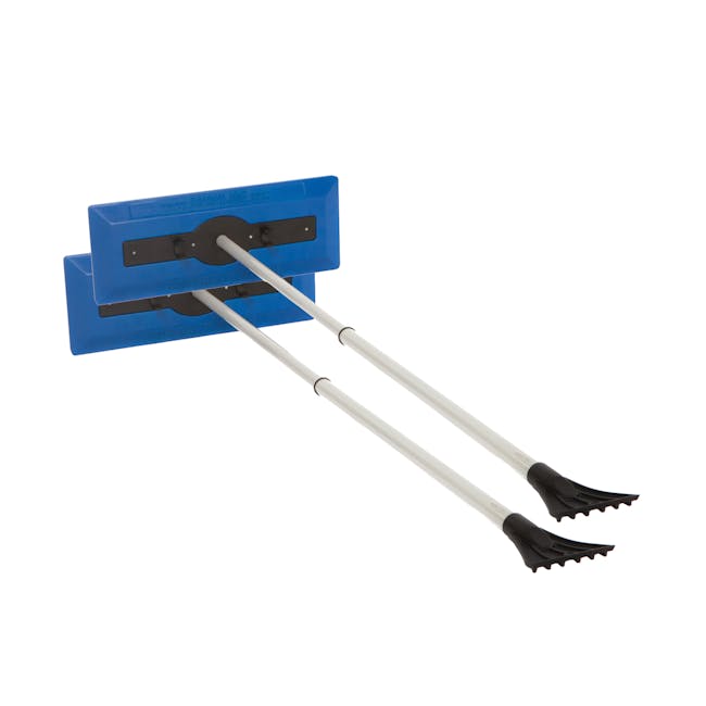 Snow Joe 2-pack of 18-inch snow brooms with built-in ice scrapers.