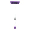 Snow Joe 18-inch 3-in-1 purple-colored telescoping snow broom and ice scraper with an LED light with motion blur showing the extendable pole.