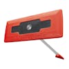 Snow Joe 18-inch 3-in-1 red-colored telescoping snow broom and ice scraper with an LED light.