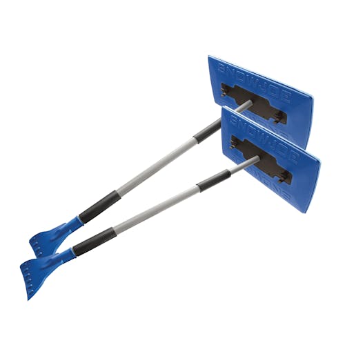 Snow Joe 2-pack of 19-inch 2-In-1 Telescoping blue Snow Broom and Ice Scraper.