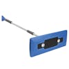Snow Joe 18-inch 4-In-1 Telescoping blue Snow Broom and Ice Scraper with LED lights.