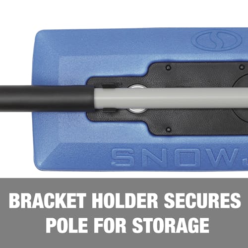 Bracket holder secures pole for storage.
