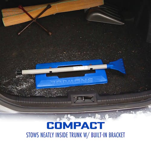 Compact and stows neatly inside a trunk with the built-in bracket.