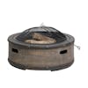 Sun Joe 35-inch Rustic Barrel Cast Stone Base, Wood Burning Fire Pit with Dome Screen and Poker.